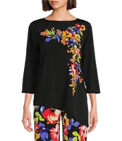 Slim Factor by Investment 3/4 Sleeve Angle Hem Crew Neck Knit Top