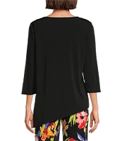 Slim Factor by Investment 3/4 Sleeve Angle Hem Crew Neck Knit Top