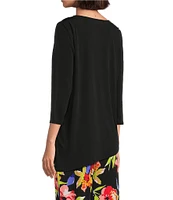 Slim Factor by Investment 3/4 Sleeve Angle Hem Crew Neck Knit Top