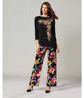 Slim Factor by Investment 3/4 Sleeve Angle Hem Crew Neck Knit Top
