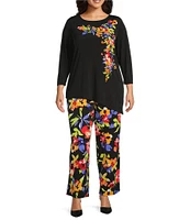Slim Factor by Investment Plus Size 3/4 Sleeve Angle Hem Crew Neck Knit Top