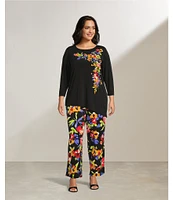 Slim Factor by Investment Plus Size 3/4 Sleeve Angle Hem Crew Neck Knit Top