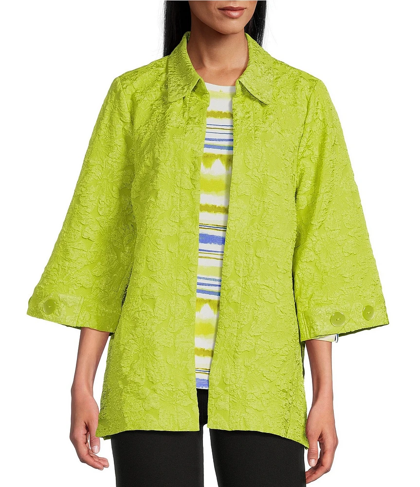 Slim Factor by Investments 3/4 Sleeve Open Front Jacquard Jacket