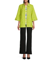 Slim Factor by Investments 3/4 Sleeve Open Front Jacquard Jacket