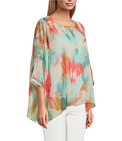 Slim Factor by Investments Abstract Haze Crew Neck 3/4 Dolman Sleeve Lined Blouse