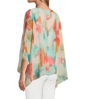Slim Factor by Investments Abstract Haze Crew Neck 3/4 Dolman Sleeve Lined Blouse