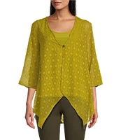 Slim Factor by Investments V-Neck 3/4 Sleeve Faux Cardigan Blouse