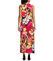 Slim Factor by Investments Azalea Sunstruck Fancy Floral Print Sleeveless Crew Neck Maxi Dress