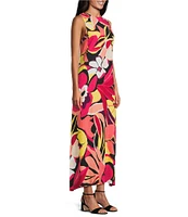 Slim Factor by Investments Azalea Sunstruck Fancy Floral Print Sleeveless Crew Neck Maxi Dress