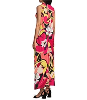 Slim Factor by Investments Azalea Sunstruck Fancy Floral Print Sleeveless Crew Neck Maxi Dress