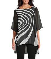 Slim Factor by Investments Black/White Graphic Movement Print Boat Neck 3/4 Sleeve Lined Tunic