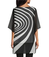 Slim Factor by Investments Black/White Graphic Movement Print Boat Neck 3/4 Sleeve Lined Tunic