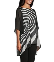 Slim Factor by Investments Black/White Graphic Movement Print Boat Neck 3/4 Sleeve Lined Tunic