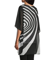 Slim Factor by Investments Black/White Graphic Movement Print Boat Neck 3/4 Sleeve Lined Tunic