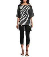 Slim Factor by Investments Black/White Graphic Movement Print Boat Neck 3/4 Sleeve Lined Tunic