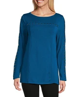 Slim Factor by Investments Boat Neck 3/4 Sleeve Stud Top