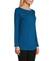 Slim Factor by Investments Boat Neck 3/4 Sleeve Stud Top