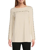 Slim Factor by Investments Boat Neck 3/4 Sleeve Stud Top