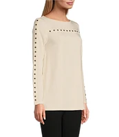 Slim Factor by Investments Boat Neck 3/4 Sleeve Stud Top