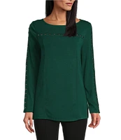 Slim Factor by Investments Boat Neck 3/4 Sleeve Stud Top