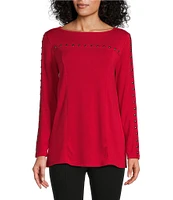 Slim Factor by Investments Boat Neck 3/4 Sleeve Stud Top