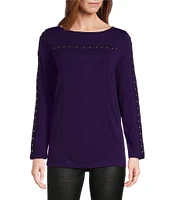 Slim Factor by Investments Boat Neck 3/4 Sleeve Stud Top