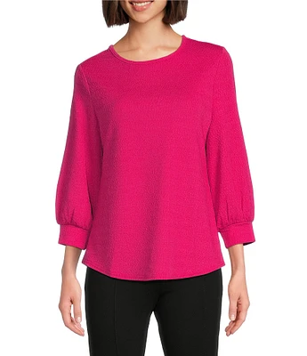 Slim Factor by Investments Crew Neck 3/4 Puff Sleeve Top