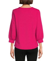 Slim Factor by Investments Crew Neck 3/4 Puff Sleeve Top