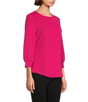 Slim Factor by Investments Crew Neck 3/4 Puff Sleeve Top