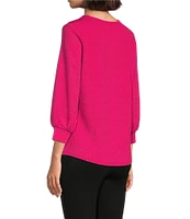 Slim Factor by Investments Crew Neck 3/4 Puff Sleeve Top