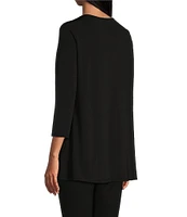 Slim Factor By Investments Crew Neck 3/4 Sleeve Slit Knit Top