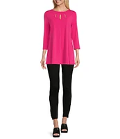 Slim Factor By Investments Crew Neck 3/4 Sleeve Slit Knit Top