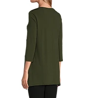 Slim Factor by Investments Crew Neck 3/4 Sleeve Studded Knit Top