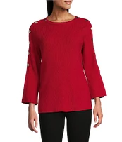 Slim Factor by Investments Crew Neck 3/4 Slit Sleeve Sweater