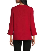 Slim Factor by Investments Crew Neck 3/4 Slit Sleeve Sweater