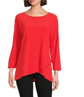 Slim Factor by Investments Crew Neckline High-Low Hem Back Button Top