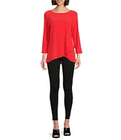 Slim Factor by Investments Crew Neckline High-Low Hem Back Button Top