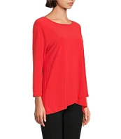 Slim Factor by Investments Crew Neckline High-Low Hem Back Button Top