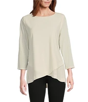 Slim Factor by Investments Crew Neckline High-Low Hem Back Button Top