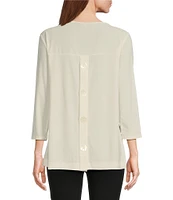 Slim Factor by Investments Crew Neckline High-Low Hem Back Button Top