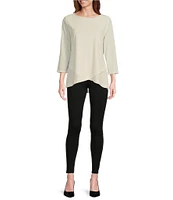 Slim Factor by Investments Crew Neckline High-Low Hem Back Button Top