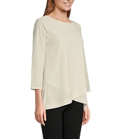 Slim Factor by Investments Crew Neckline High-Low Hem Back Button Top