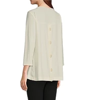 Slim Factor by Investments Crew Neckline High-Low Hem Back Button Top