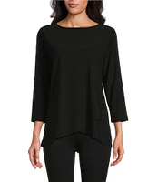 Slim Factor by Investments Crew Neckline High-Low Hem Back Button Top