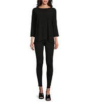 Slim Factor by Investments Crew Neckline High-Low Hem Back Button Top