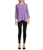 Slim Factor by Investments Crew Neckline High-Low Hem Back Button Top