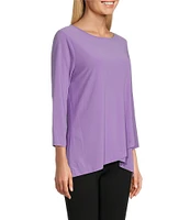 Slim Factor by Investments Crew Neckline High-Low Hem Back Button Top