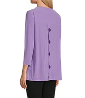 Slim Factor by Investments Crew Neckline High-Low Hem Back Button Top