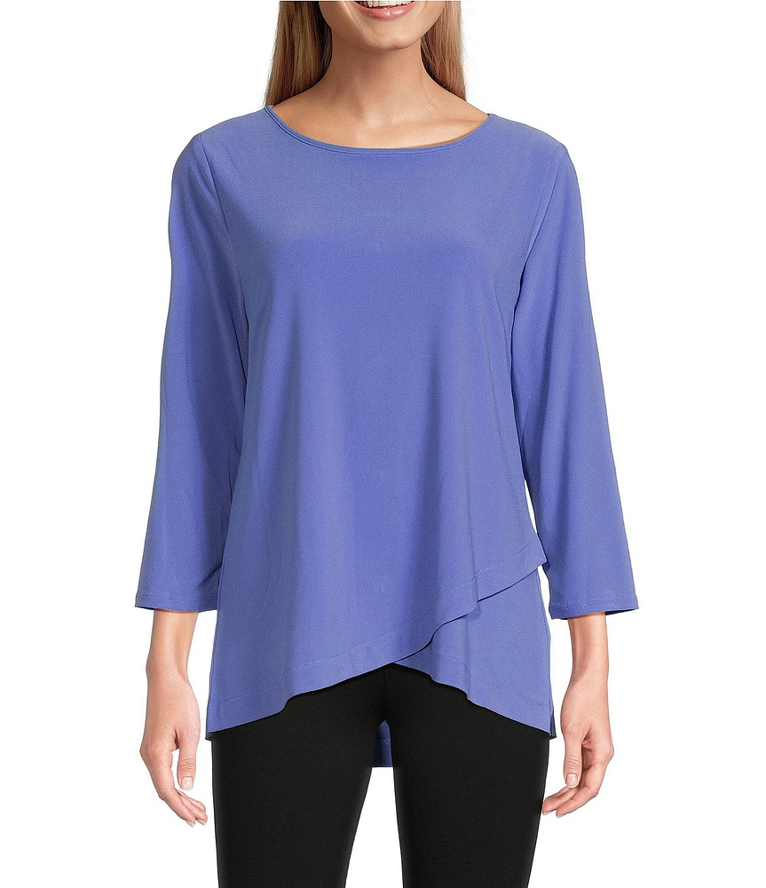 Slim Factor by Investments Crew Neckline High-Low Hem Back Button Top