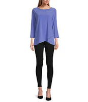 Slim Factor by Investments Crew Neckline High-Low Hem Back Button Top